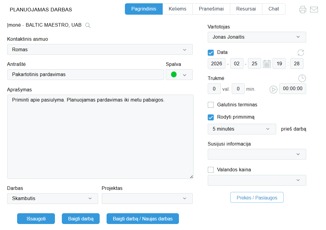 Skytex CRM darbo forma